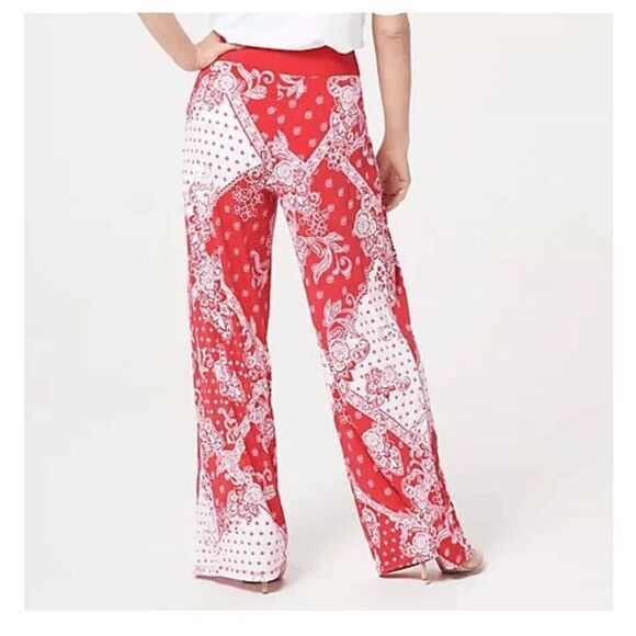 Susan Graver Women 2X Print Liquid Knit Wide Leg Palazzo Pants Black Stretch NWT - Picture 4 of 4